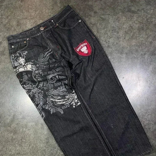 Unisex Designer Skull Custom Embroidered Wide Leg Pants