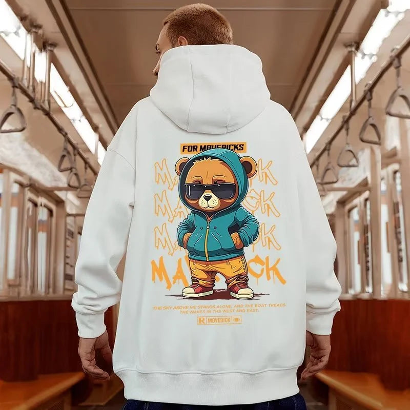 M-8XL American Street Style Teddybär-Print Hoodie, Unisex Paar Hoodie, Herbst- und Winter-Kapuzenpullover für Erwachsene