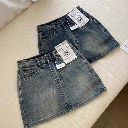 Sexy Retro High Waist Denim  Skirt Women's Anti-Light Versatile Slimming American Hot Girl Wrap Body f-length Summer S...