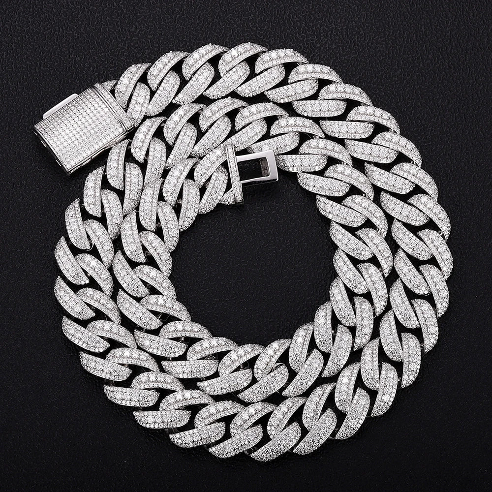 Provence Moissanite Cuban Chain Bracelet for Men 18mm Rock Cuban Link Bangles Hip Hop Link Chain for Man Miami Rapper Bracelet