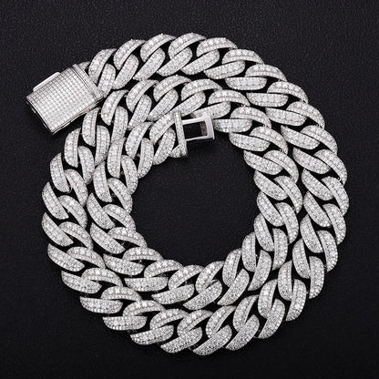 Provence Moissanite Cuban Chain Bracelet for Men 18mm Rock Cuban Link Bangles Hip Hop Link Chain for Man Miami Rapper Bracelet