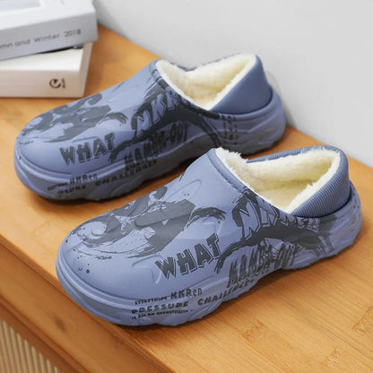 Winter-Fellpantoffeln für Herren, warme Indoor-Baumwollschuhe, wasserdichte Outdoor-Gartenschuhe, Slip-On Clogs, halbe Pantoletten/Sandalen