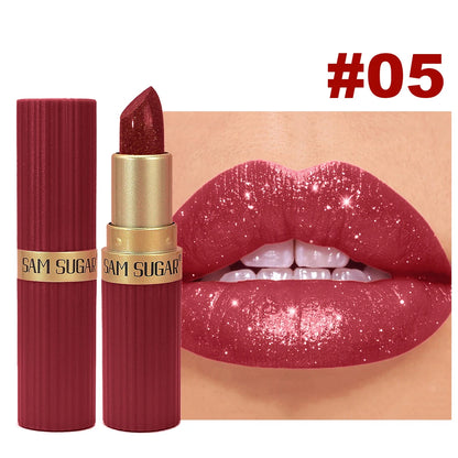 Glitzernder perlfarbener rosafarbener Samtlippenstift, wasserdicht, metallic, langanhaltend, matt, schimmernd, Diamant-Lippenstift, Damen Make-up Kosmetik