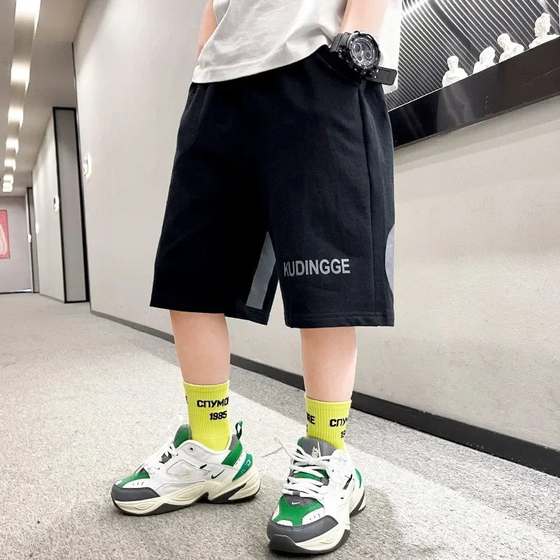 Kinder Jungen Freizeithosen Kurze Hosen Schulhosen Elastischer Bund Buchstabenprint Kleidung Schwarz Grau Laufshorts 4 5 7 8 10 12 13 14 Jahre alt