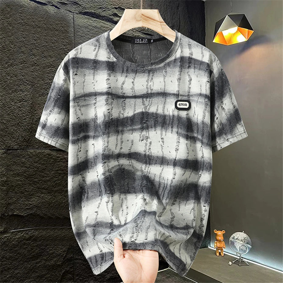 10XL 11XL Übergröße T-Shirt Herren Sommer Kurzarm Tops T-Shirts Männlich Mode Lässig Tie-Dye Zerrissenes T-Shirt Große Größe 11XL