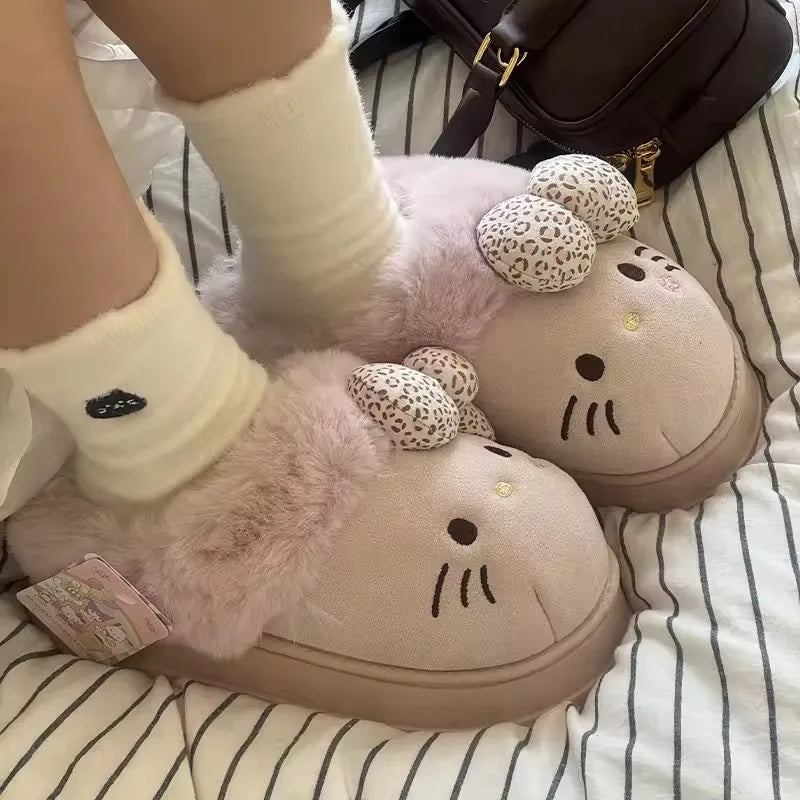 Autumn Winter Hello Kitty Slippers For Women Plush Cute Sanrio Home Warm Cotton Slippers Cartoon Home Indoor Shoes Gifts