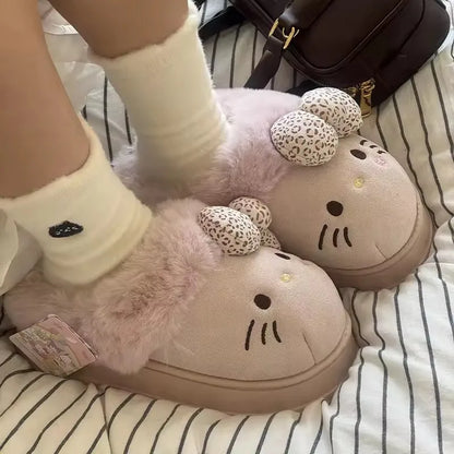 Autumn Winter Hello Kitty Slippers For Women Plush Cute Sanrio Home Warm Cotton Slippers Cartoon Home Indoor Shoes Gifts