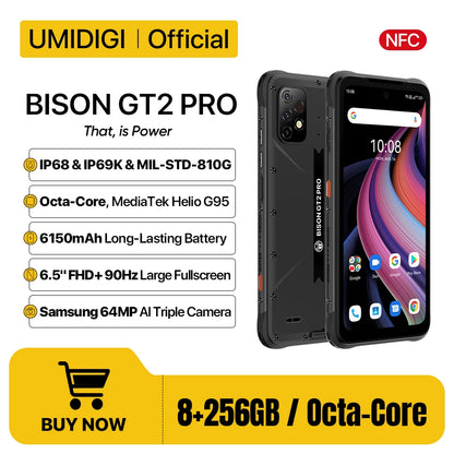 UMIDIGI BISON GT2 PRO Robustes Android-Smartphone Helio G95 6,5" FHD+ 90Hz NFC 64MP Kamera 6150mAh Akku Handy IP68, IP69K