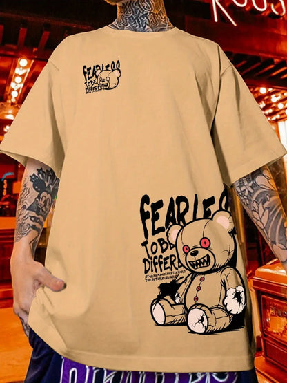 Men's Teddy Bear Letter Print Summer T-Shirt