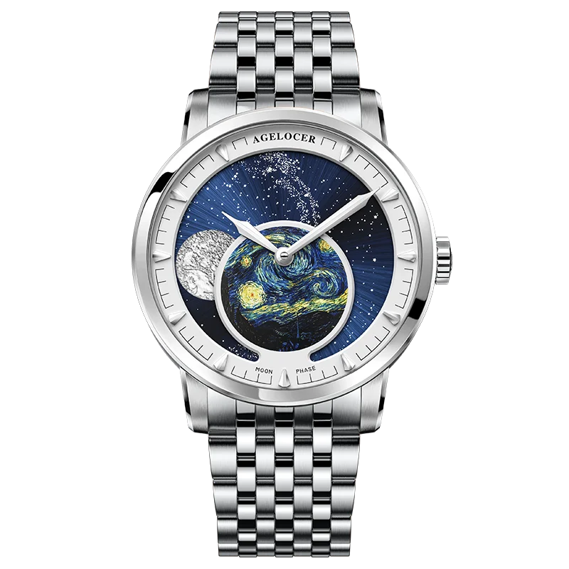 Astronomer Watch Van Gogh Oil Painting Luxury Automatic Mechanical Moon Phase Watch