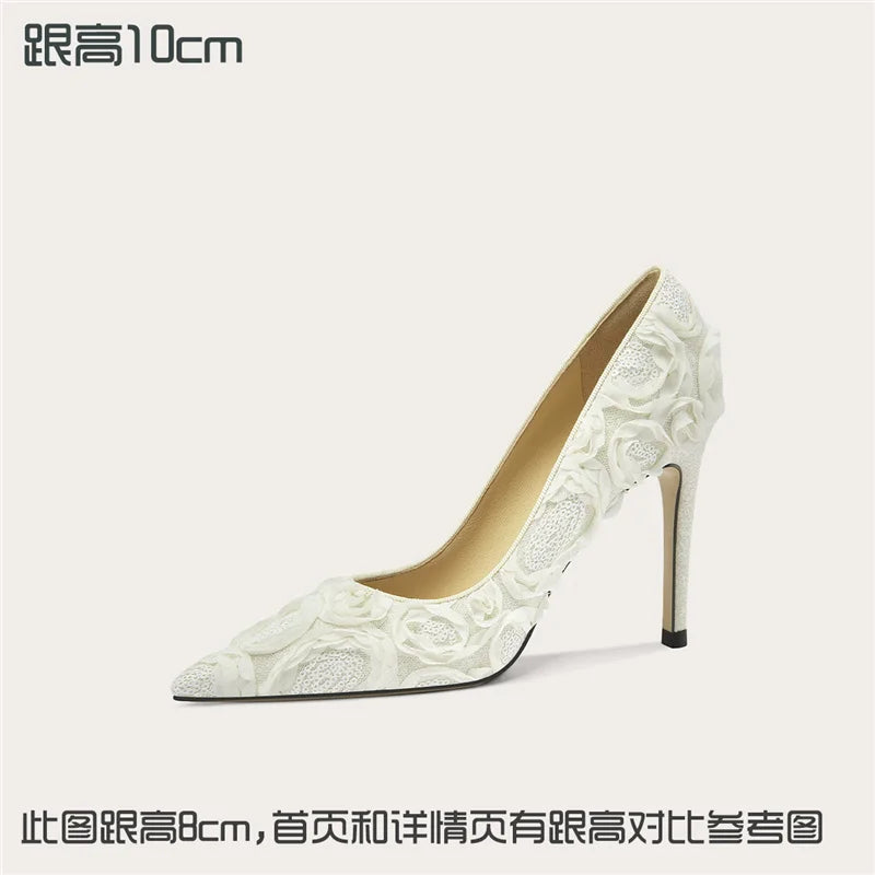 Women's Lace Glitter Wedding Heels – Pointed Toe Banquet Shoes