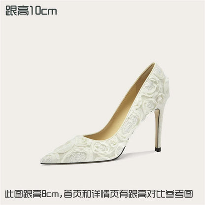 Women's Lace Glitter Wedding Heels – Pointed Toe Banquet Shoes