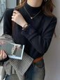 Damen Rollkragenpullover Winter 2025 Retro mit Samtfutter Verdickter Innenpullover Thermogestricktes Unterzieh-Shirt