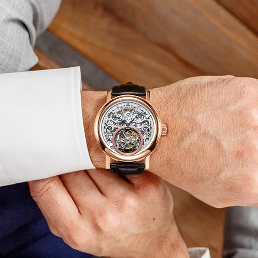 18K Gold Tourbillon Watch | Hollow Carving Sapphire