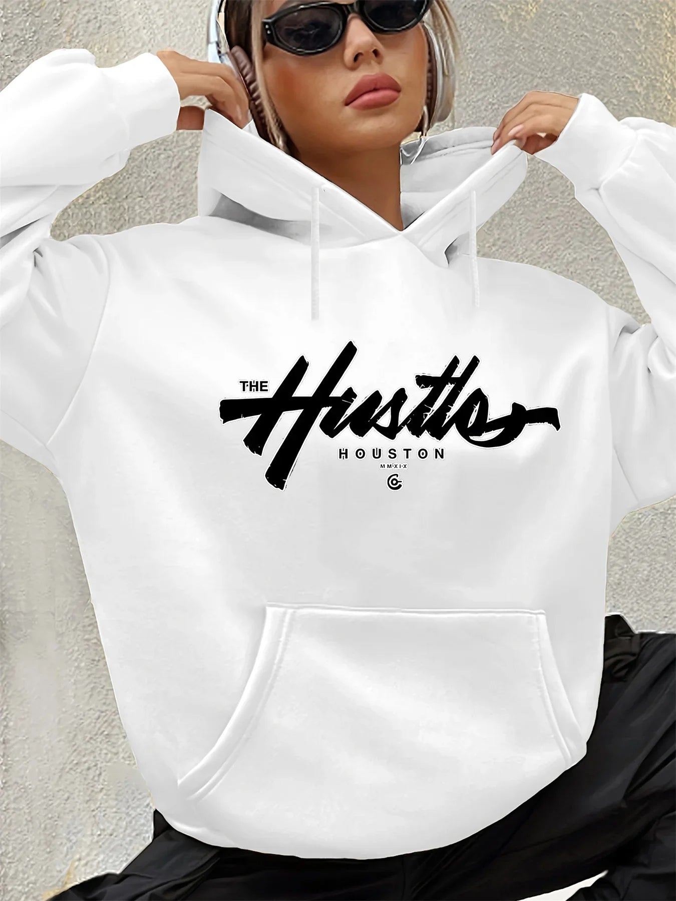 Herbst Winter Damen Locker Warm Houston Buchstabenmuster Wildleder Langarm Kapuzenpullover