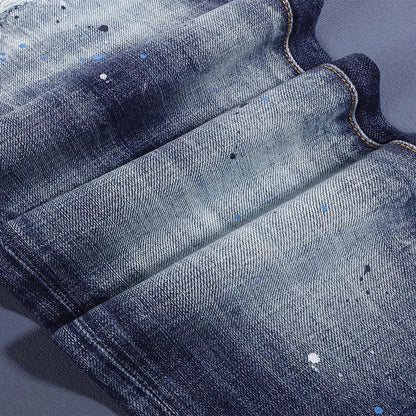 Men's Scratch Paint Jeans – Washed Slim Hip-Hop Blue