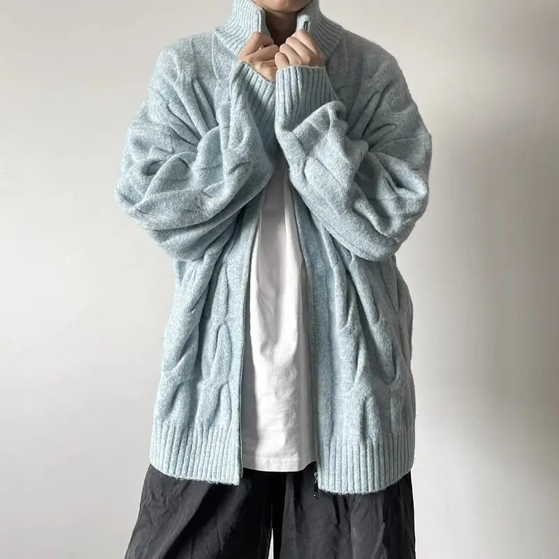 Men's Vintage Stand Collar Zipper Knit Cardigan