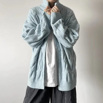Men's Vintage Stand Collar Zipper Knit Cardigan