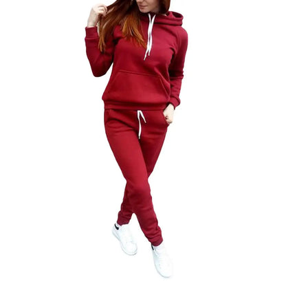 Two-piece Sports Women Tracksuit Solid Color Long Sleeve Hoodies Sweatpants Set