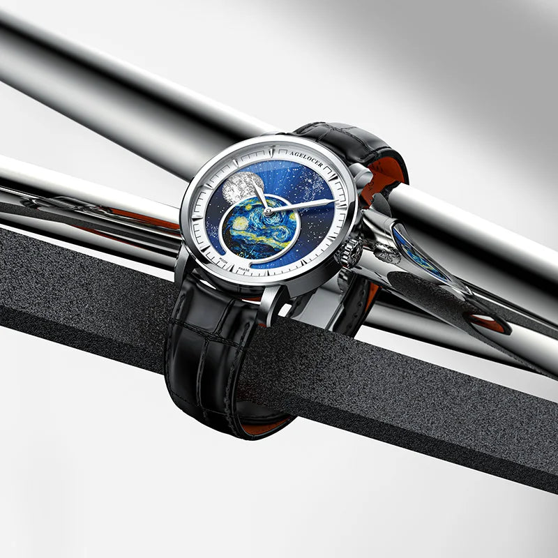 Astronomer Watch Van Gogh Oil Painting Luxury Automatic Mechanical Moon Phase Watch
