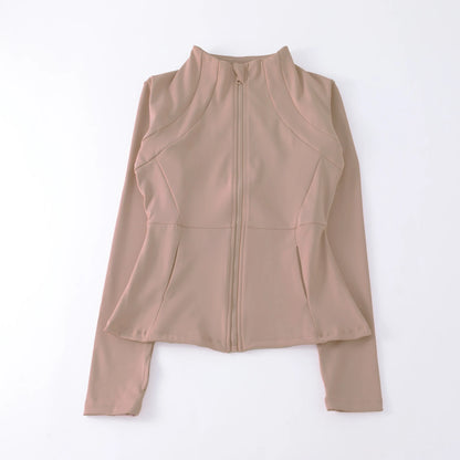 New yoga wear ladies coat round high elastic loose exercise yoga fitness long sleeve stand-up collar  yoga tops