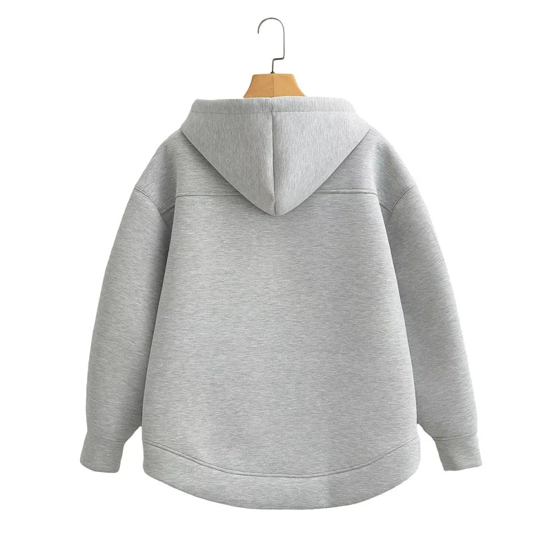 Winter Women's Zipper Hoodie High Street Unisex style Double Pockets Oversize Loose Sweatshirts Outerwear Top
