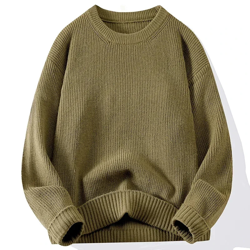Men's Crew Neck Sweater Solid Color Trend Thickened Knitwear Autumn and Winter Casual Warm Sweater Men's Long Sleeve Vest