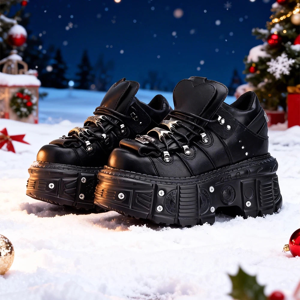 2025 Neuer Punk-Stil Damen Schuhe Schnürung Absatzhöhe 6CM Plateau-Schuhe Damen Gothic Ankle Rock Stiefel Metall-Dekor Damen Sneakers