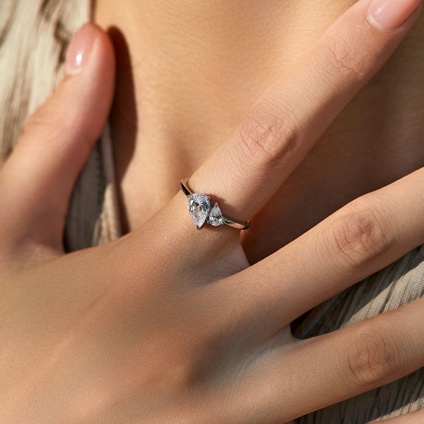 MODIAN Real 925 Sterling Silver Sparkling Water Drop Interweaving Dazzling Clear Pear CZ Finger Rings For Women Fine Jewelry