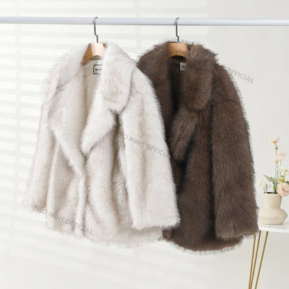 Neo Mint 2024 Winter Ins Hot Fashion Girls Oversized Farbverlauf Pelzmantel Damen Dick Warme Oberbekleidung Flauschige Kunstfuchsjacke