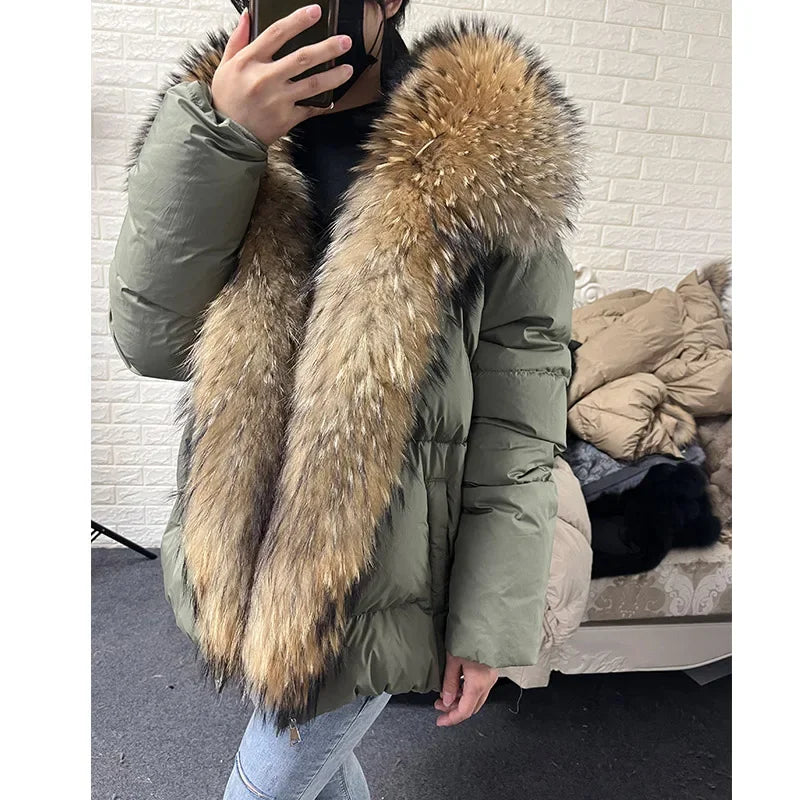 2025 MAOMAOKONG White Duck Down Jacket Winter Women Warm Loose Coat Natural Real Fox Fur Collar Thick Luxury Outerwear parkas