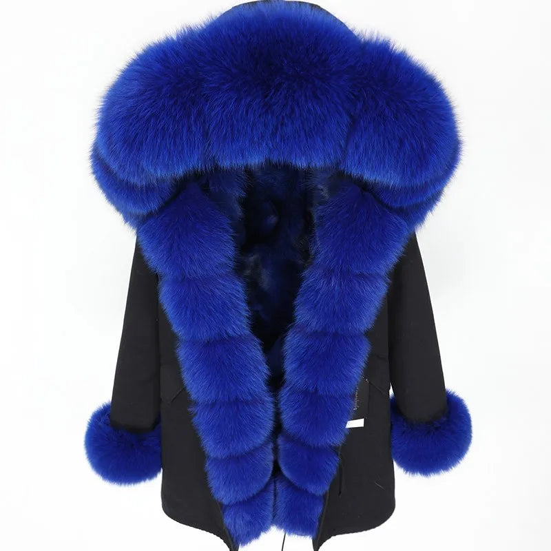 MAOMAOKONG Brand Long Winter Jacket Women Outwear Thick Parkas Natural Real Fox Fur Collar Coat Hooded Pink Female Clothing