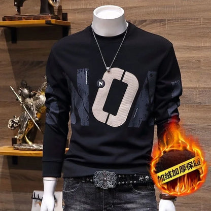 Herren Kleidung Trend Buchstaben-Print Casual Fleece All-Match Sweatshirt Herbst Winter Herren Rundhals Langarm Locker Pullover Oberteile
