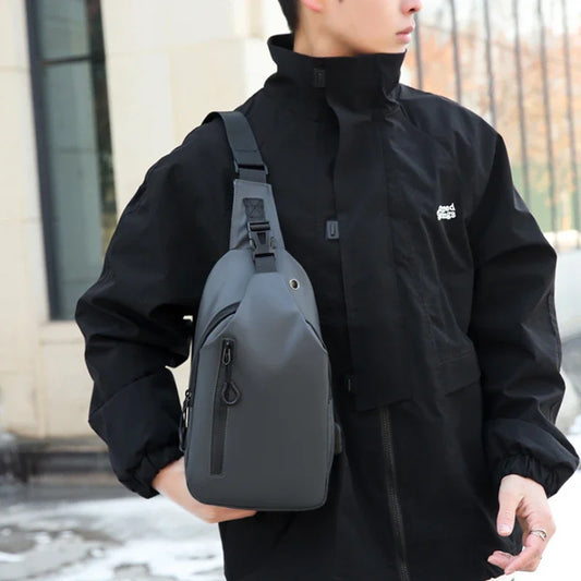 Men Bag Fashion New Solid Color Men Chest Bag Outdoor Casual Fashion One Shoulder Crossbody Bag Nylon USB Charging Shoulder Bags - Teglex