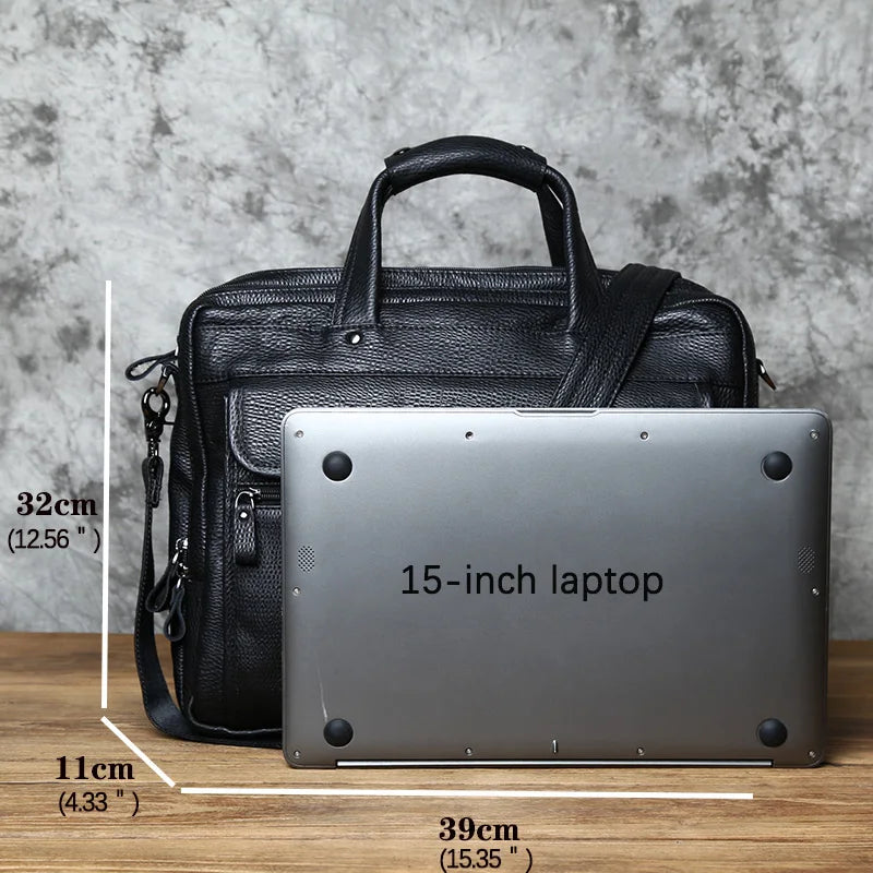 Fashion Leder Herren Aktentasche Top-Layer Rindsleder Business Handtasche Casual Umhängetasche für 15 Zoll Laptop Tasche NZPJ