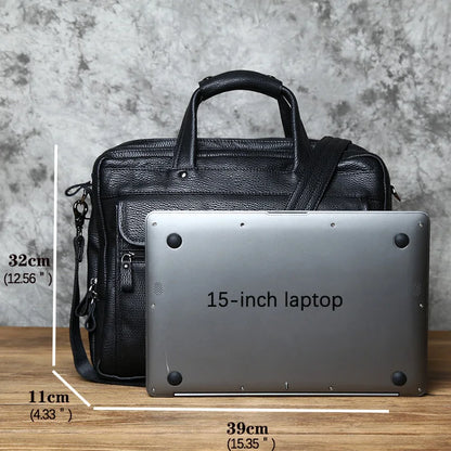 Fashion Leder Herren Aktentasche Top-Layer Rindsleder Business Handtasche Casual Umhängetasche für 15 Zoll Laptop Tasche NZPJ