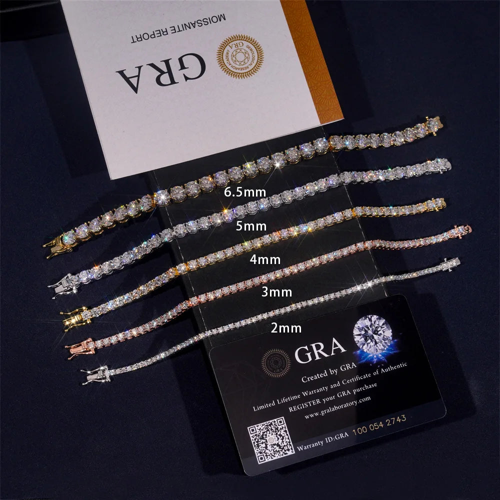 Certified Moissanite Tennis Necklace 2/3/4/5/6.5mm Solid 925 Sterling Silver Diamond Tennis Necklaces