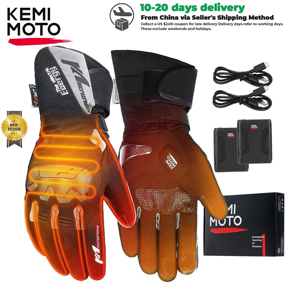 Motorcycle Heated Gloves Touch Screen Winter Warm Skiing Gloves Waterproof Rechargeable Heating Thermal Gloves For Snowmobile