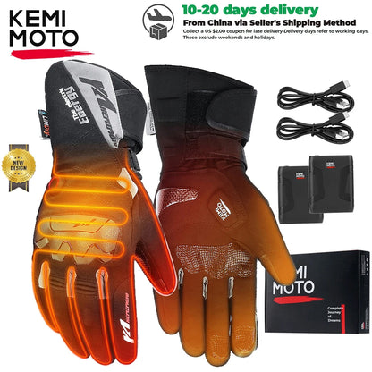 Motorcycle Heated Gloves Touch Screen Winter Warm Skiing Gloves Waterproof Rechargeable Heating Thermal Gloves For Snowmobile