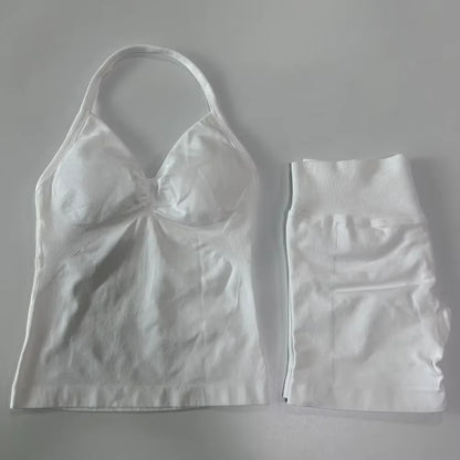 2Pcs Impacts Gym Set Tank Tops High Waist Scrunch Seamless Shorts Gym Suit Fitness Clothes Activewear Workout