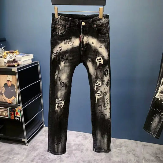 High-End American Graffiti Jeans Vielseitige Slim Fit Hochwertige Hose