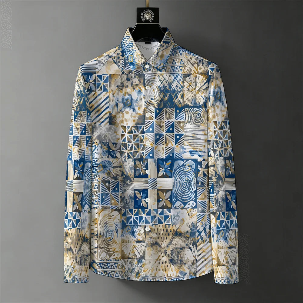 Teglex Men's Wrinkle-Free Color-Block Long Sleeve Shirt