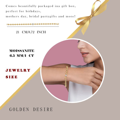 Funkelndes Moissanit-Akzent mit 1 Karat – Zeitloses Eleganz-Kugelarmband – 18K vergoldetes 925er Silber