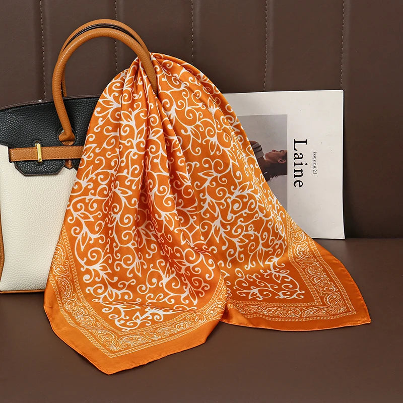 Luxury Print Satin Silk Square Scarf for Women Shawl Hijab Neckerchief Female Hair Ribbon Headband Fashion Wrap Bandana 2023 New