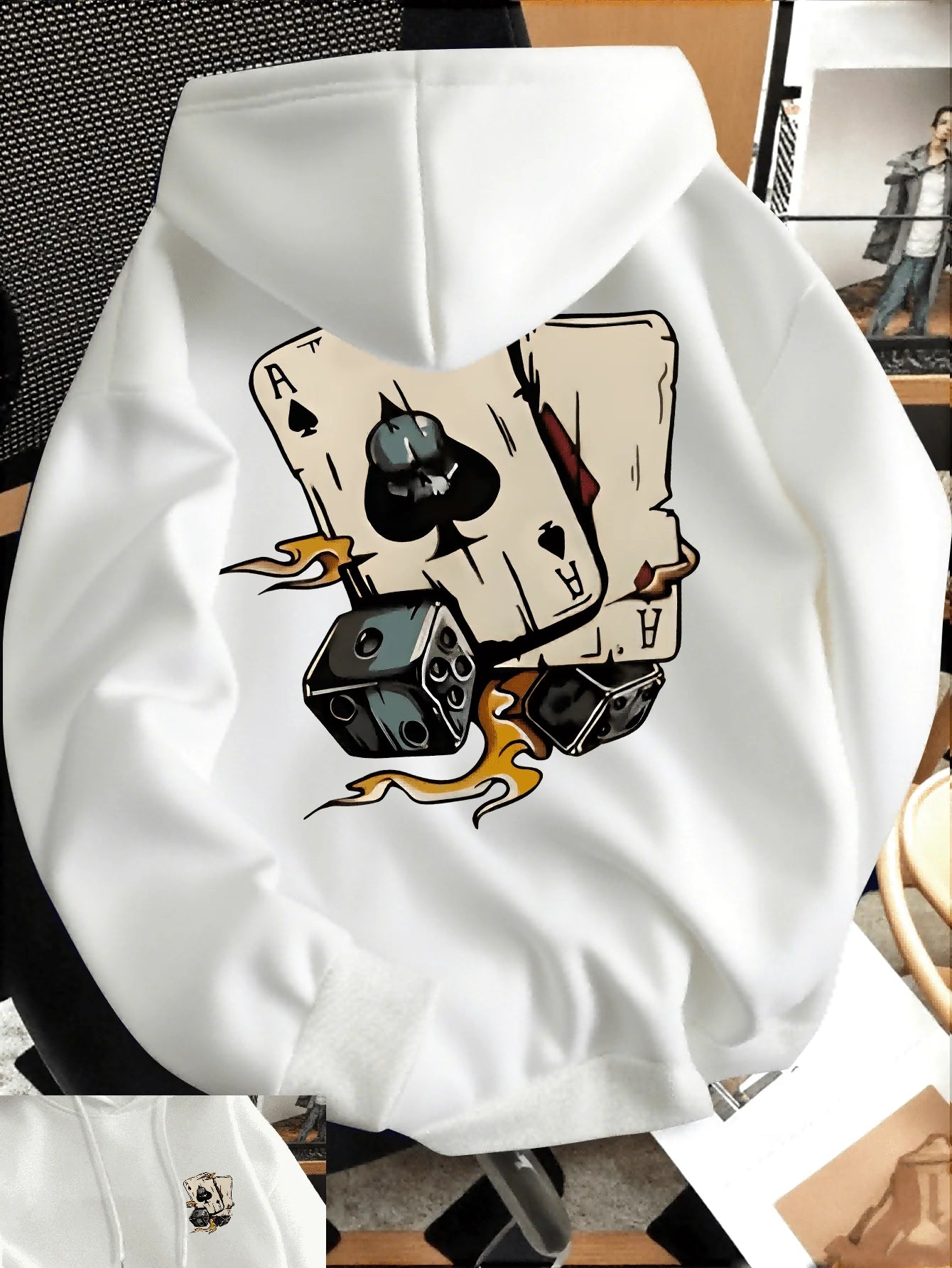 Men's Poker Card Print Hoodie Pullover Hoodie Sweater