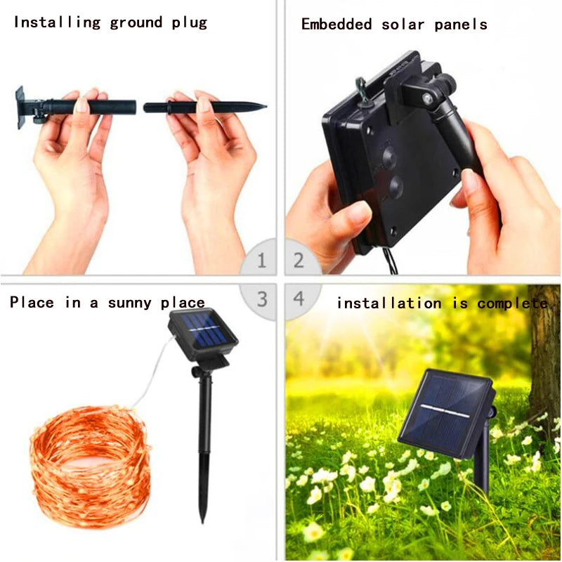 Solar Fairy Lights Garden String with 8 Modes Waterproof Copper Wire for Patio Yard Trees Christmas Party Garden OutdoorDecor