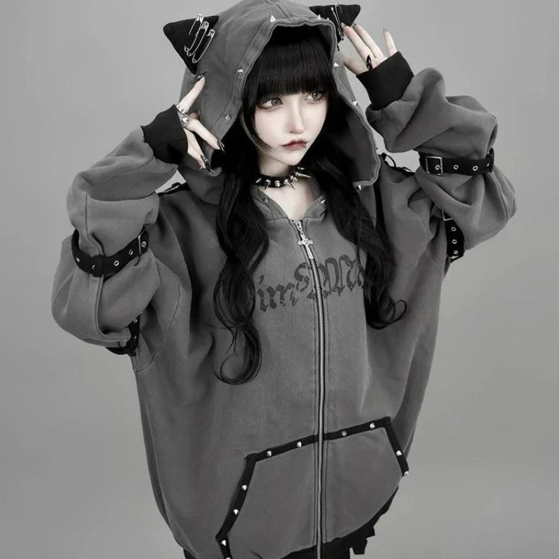 Hoodie Sweatshirt Jackets Subculture Faux Fur Hooded Casual