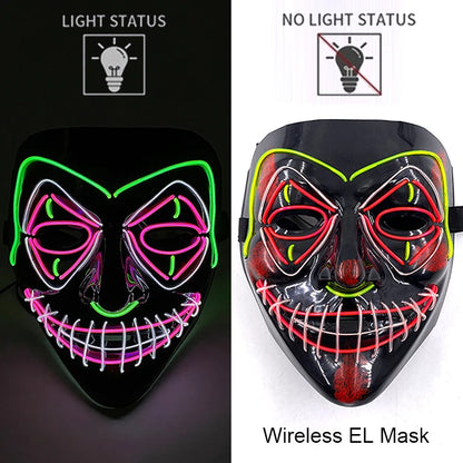 Drahtlose Neon-LED-Reinigungsmaske, im Dunkeln leuchtende Cosplay-Horrormaske, Halloween-Maskerade-Partymasken, leuchtende, lustige Verkleidung