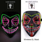 Drahtlose Neon-LED-Reinigungsmaske, im Dunkeln leuchtende Cosplay-Horrormaske, Halloween-Maskerade-Partymasken, leuchtende, lustige Verkleidung