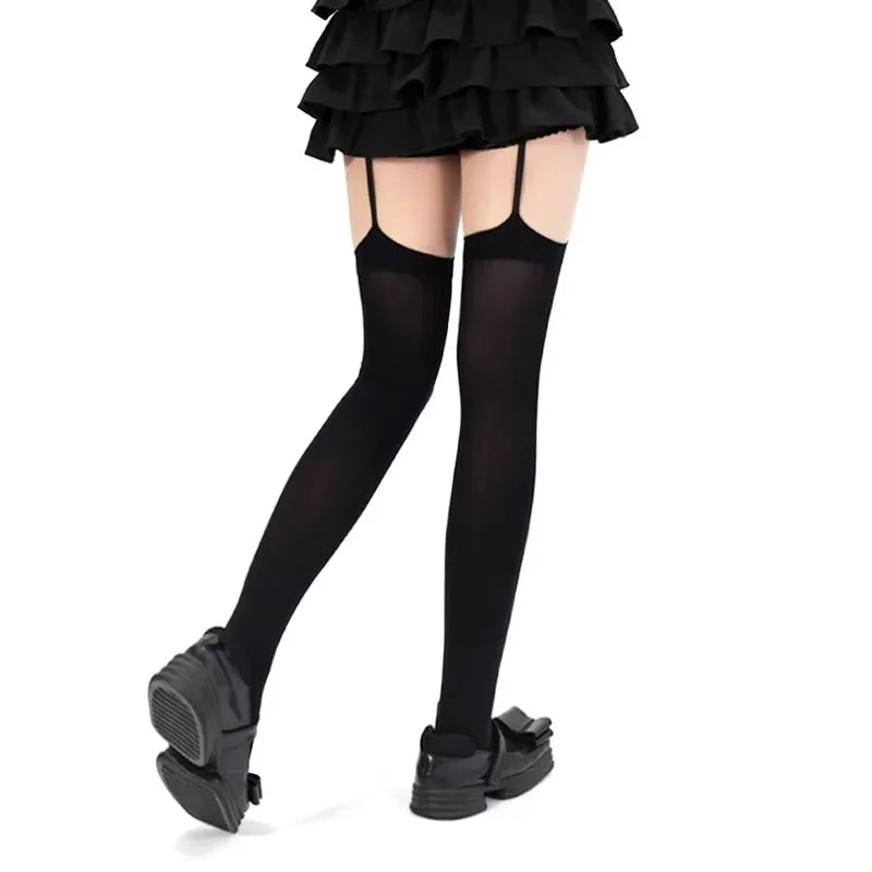 Gothic Cross Suspender Thigh High Stockings for Women | Lolita Anime Cosplay Over Knee Socks
